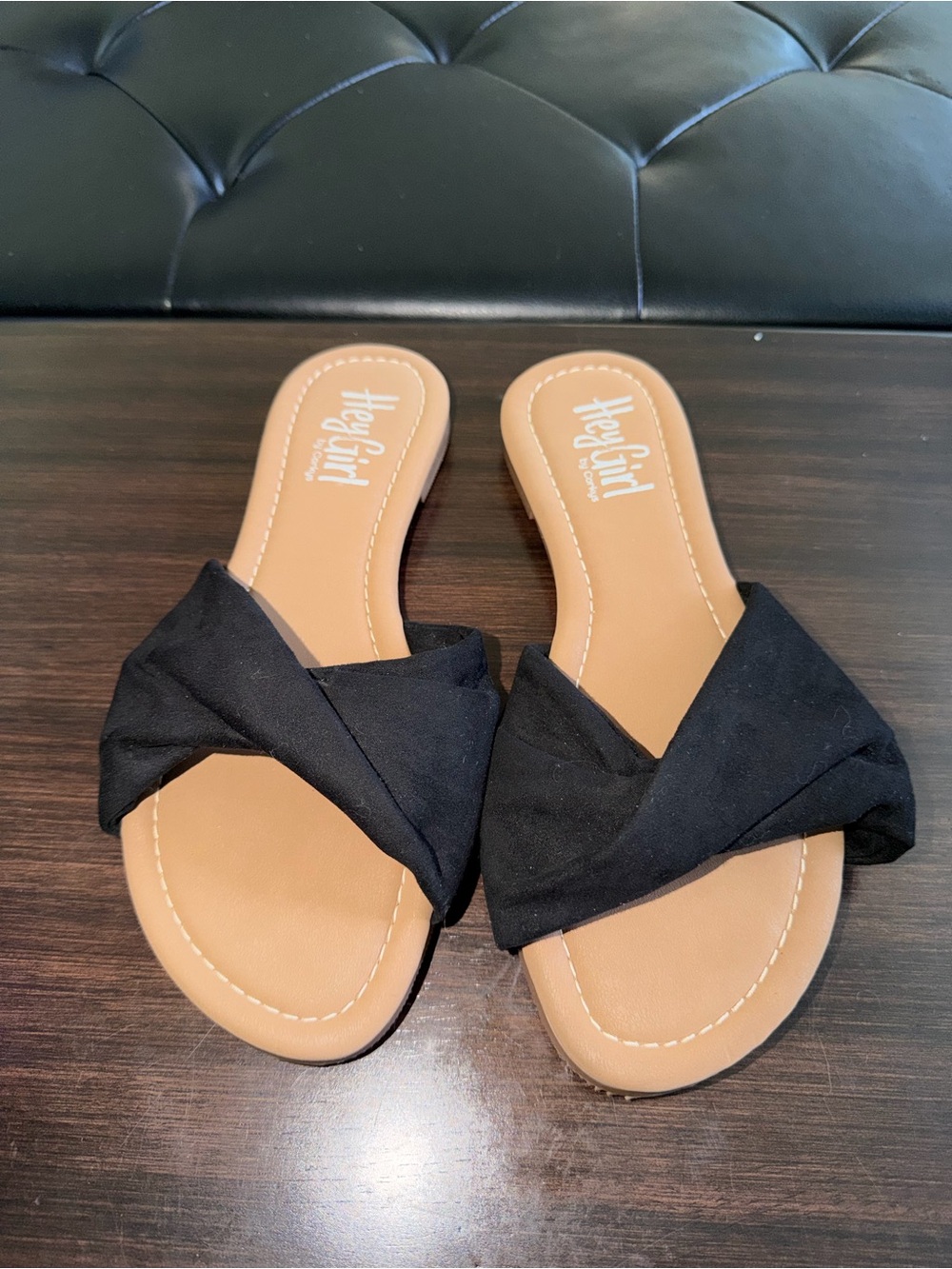 Lemon Black Twist-Front Slide Sandals